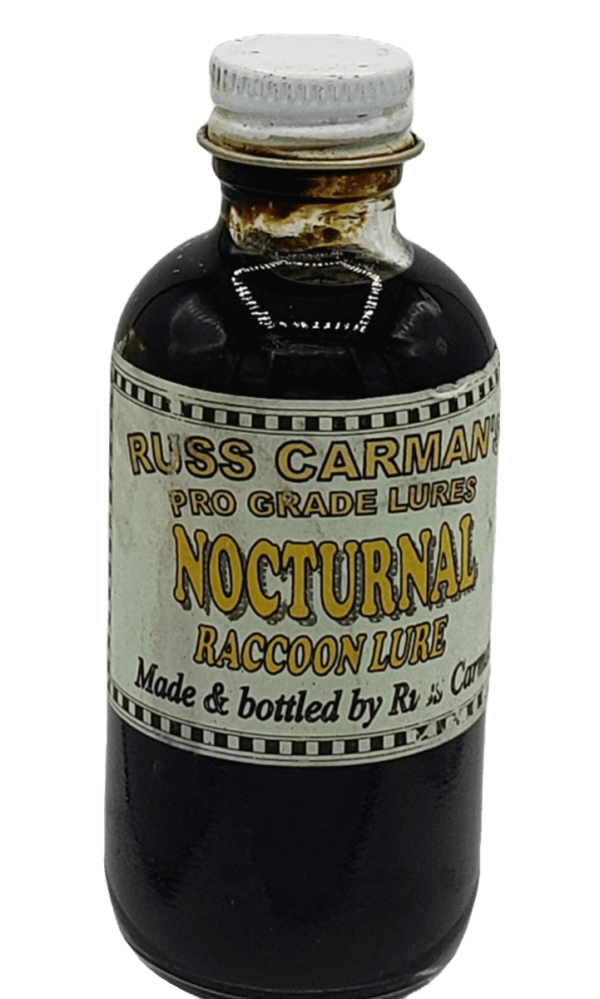 A screw-capped bottle labeled "Carman's Pro Grade Nocturnal Lure" contains dark liquid.