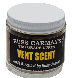 Carman's Pro Grade Vent Scent Lure: jar with a sleek dark label and a white lid.