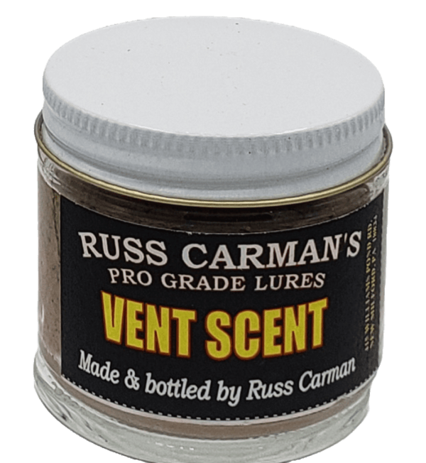 Carman's Pro Grade Vent Scent Lure: jar with a sleek dark label and a white lid.