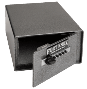 Unlock the Fort Knox Personal Pistol Safe, made in the USA, using its combination dial and push-button lock.