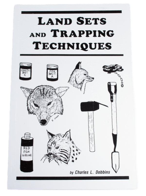 Cover of "Charles Dobbins - Land Sets and Trapping Techniques," with animal illustrations, coon trapping, and gear.