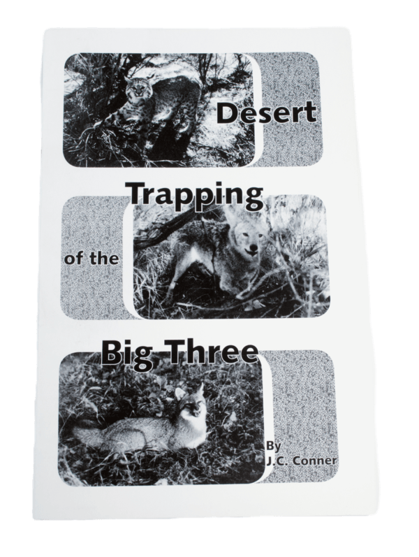 Cover of "J.C Conner - Desert Trapping of the Big Three" with B&W images of fox and coyote trapping.