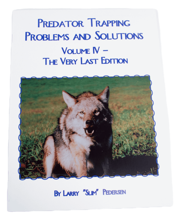 The book cover for "Slim Pedersen - Predator Trapping Problems & Solutions IV" showcases a majestic wolf image.