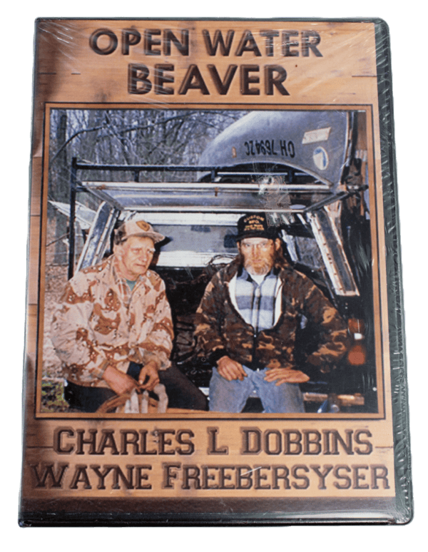 Two men in camouflage sit outdoors using "Charles Dobbins & Wayne Freebersyser - Open Water Beaver Trapping.