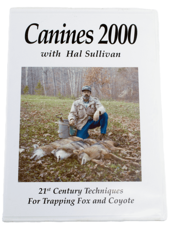 DVD cover for "Hal Sullivan - Canines 2000" shows canine trapping, man with captured foxes and coyote.