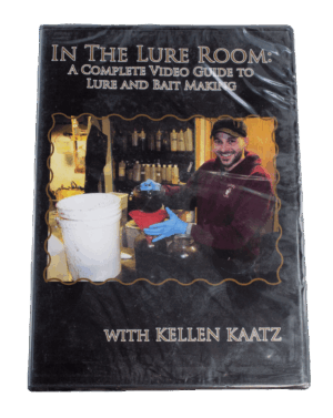 DVD cover titled "Kellen Kaatz - In the Lure Room: A Complete Guide to Lure & Bait Making" featuring a smiling man.