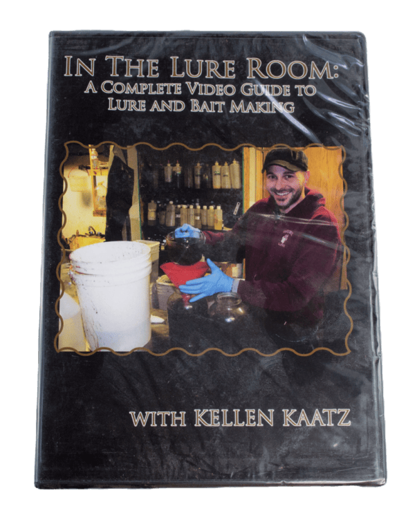 DVD cover titled "Kellen Kaatz - In the Lure Room: A Complete Guide to Lure & Bait Making" featuring a smiling man.