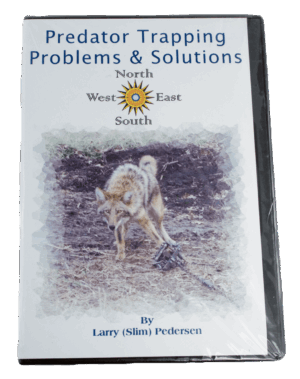 DVD cover "Slim Pedersen - Predator Trapping Problems & Solutions" showing a coyote in a trap, solving trapping issues.