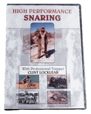 DVD cover titled "Clint Locklear - High Performance Snaring I," featuring a trapper and gripping snaring techniques.