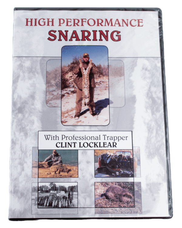 DVD cover titled "Clint Locklear - High Performance Snaring I," featuring a trapper and gripping snaring techniques.