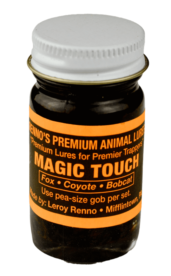 Renno's Magic Touch Lure in a small bottle for foxes, coyotes, and bobcats.