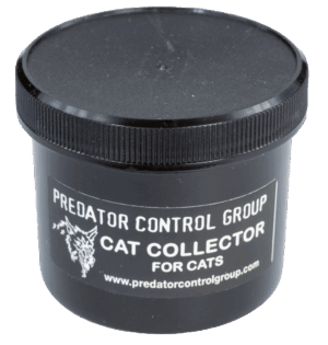 Black "PCG Cat Collector" container, perfect bobcat lure, with website URL below.