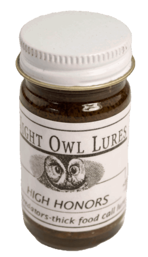 A small jar labeled "Night Owl High Honors Lure" features an owl illustration and contains predator trapping lure.