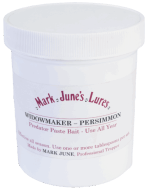 Use Mark June's Widowmaker Persimmon Paste Bait, a white container labeled for trapping: one or more tablespoons per set.