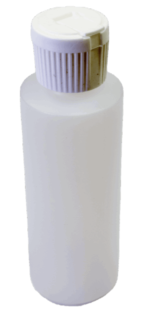 A small, opaque Plastic Flip Spout Bottle with a ribbed screw cap, ideal for storing liquids or chemicals.