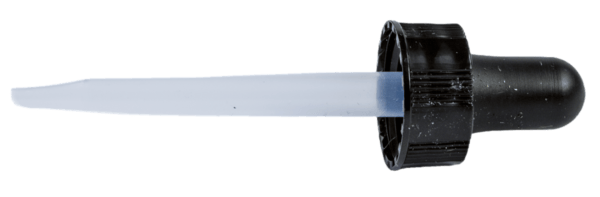 A Lure Dropper with tapered tip, black/clear plastic, on a white background.