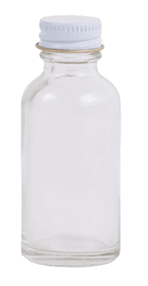 1 Ounce Boston Round Bottles with a white screw cap, standing upright.