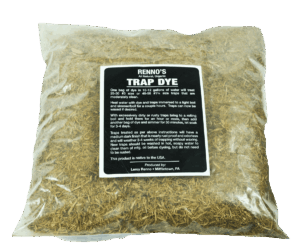Bag of Renno's Trap Dye with dried plant material and usage instructions on label.