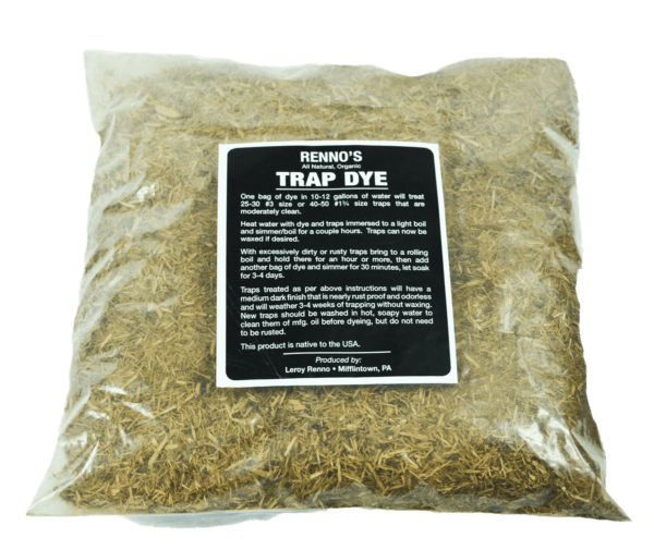 Bag of Renno's Trap Dye with dried plant material and usage instructions on label.