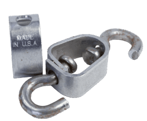 The Heavy Duty Universal Swivel, a set of two metallic interconnected swivels marked "Made in U.S.A.," on a white background.