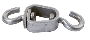 The MB Crunch Proof Swivels features a metal double-ended coyote swivel hook with dual curved hooks on each side.