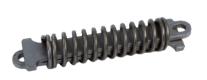 T-Bar Shock Spring: Coiled metal spring with hooks on both ends for tension or compression in mechanical assemblies.