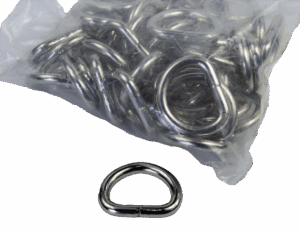 A clear bag of 3/4 Inch D-Rings with one D-ring outside.