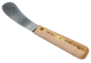 Wiebe Beaver Knife, Dexter style with wooden handle and curved metal blade for perfect butter spreading.