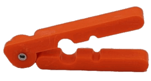 The Plastic Tail Puller is an ergonomic tool with a curved orange plastic blade for efficient cutting.