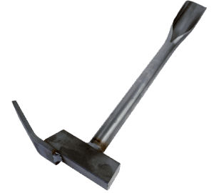 The Groundhog: a black track tool with a thick handle and L-shaped end, ideal for rail maintenance and repair.