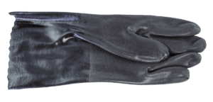 Waterproof Trapper's Gloves in glossy black displayed on a white background, highlighting the palm and fingers.