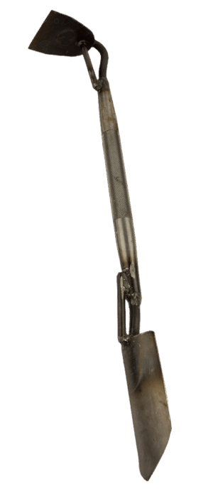 The Badger by J C Conner: A long-handled tool combining a hoe and pointed spade, like a trap digger.