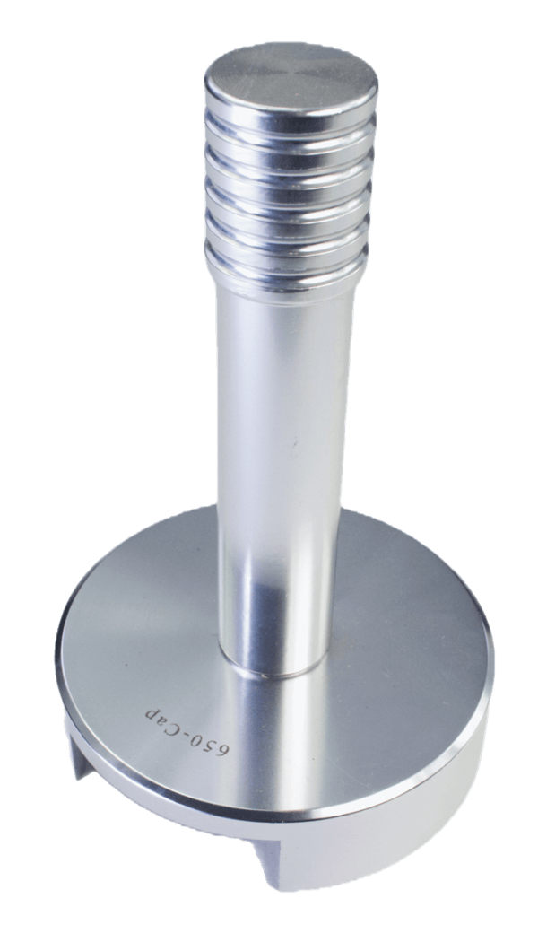 Aluminum Trappers Cap for MB Traps, labeled "550-CAP," features a ridged end and flat base.