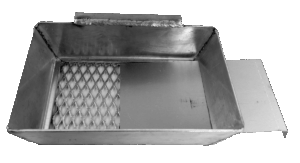 The Dirt Buster Sifter: metal container with mesh side, solid base, and top handle—ideal for sifting dirt.