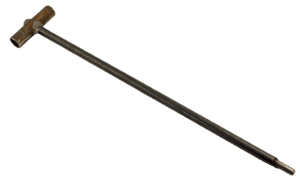 Fox Hollow Super Stakes T-Handle Driver: Metal socket wrench with long shaft, resembling a stake driver, on white.