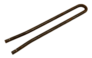 A Duke DP Trap Setter, U-shaped and rusty with flat ends, on a white background.
