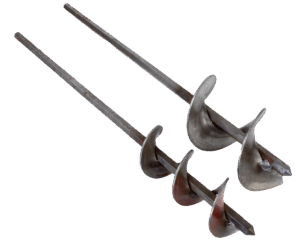 Two Dirt Hole Auger bits featuring spiral blades and long shafts, perfect for ground drilling.