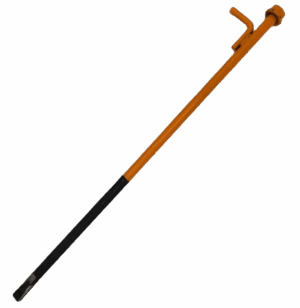 A yellow & black Wolf Fang Anchor Driver cane with a curved handle & extra grip at the top.
