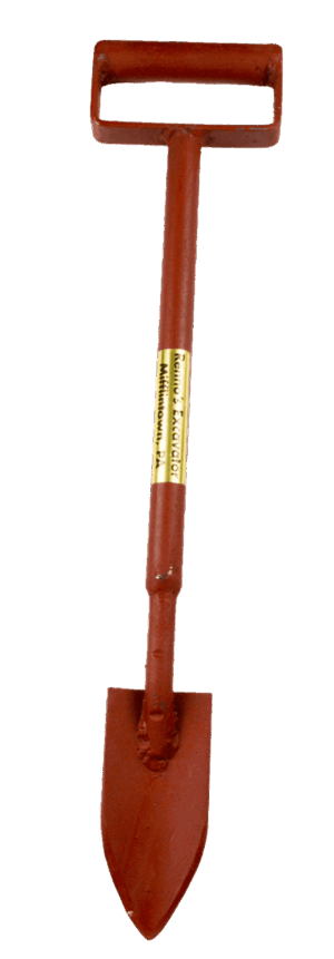 Renno's Excavator: Red shovel with pointed blade and D-handle, ideal for digging tasks.
