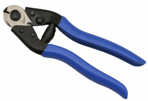 TI-7 wire cutters: blue handle, sharp curved blade, black pivot point.