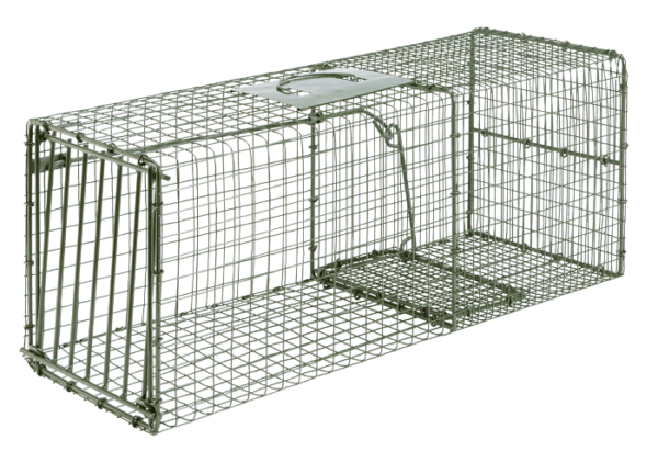 The Duke Cage Trap Model 1112 is a rectangular metal wire trap with a top handle and front door mechanism.