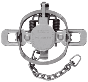 Metal animal trap: MB 450 OS Coil Spring with springs and chain.