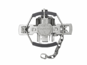 The MB 550 Rubber Jaw Coil Spring Trap (MB550) has circular jaws and a chain, making it perfect for trapping small animals.