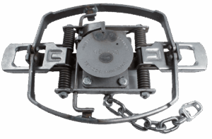 The MB-750 Beaver OS Trap features a circular center plate, dual springs, and chain; perfect for wildlife capture.